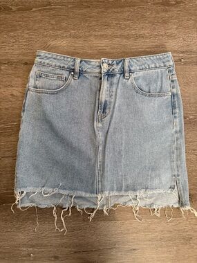 PacSun Light Blue Denim Frayed-Hem Mini Skirt